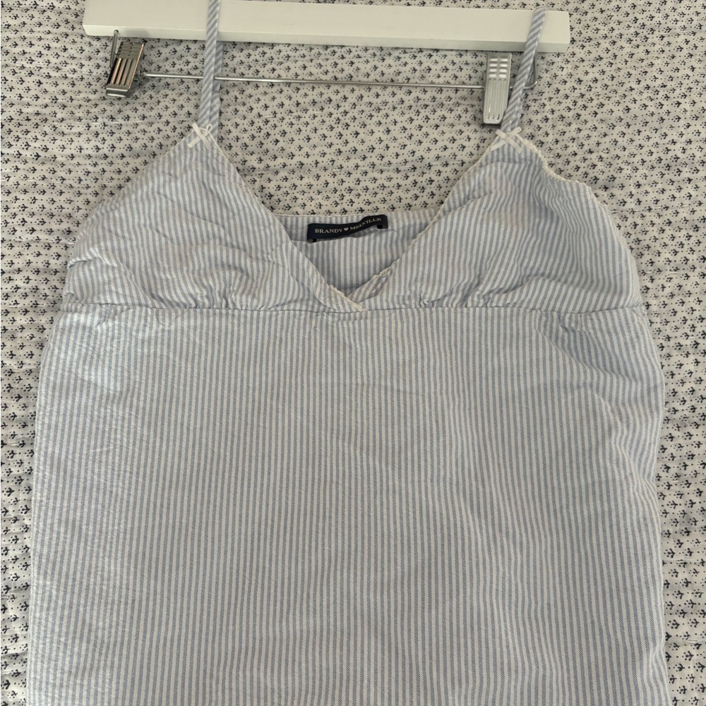 Brandy Melville Blue and White Striped V-Neck Spaghetti Strap Tank